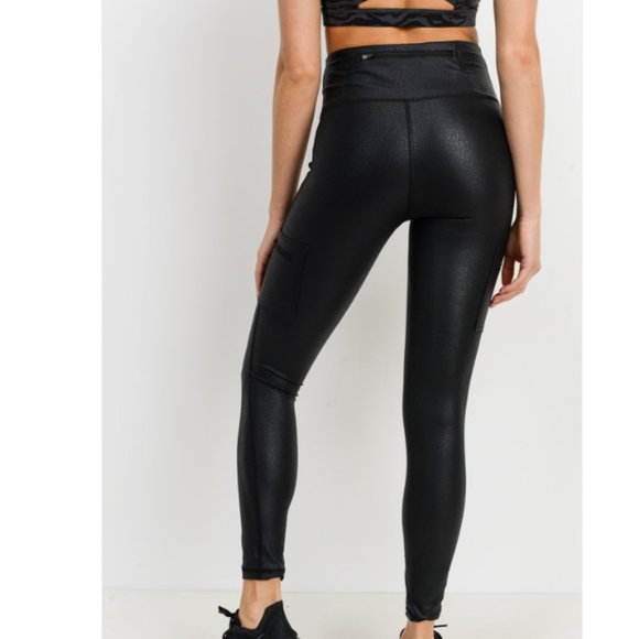 High Waisted Faux Leather Athletic Leggings - Picture 4 of 12